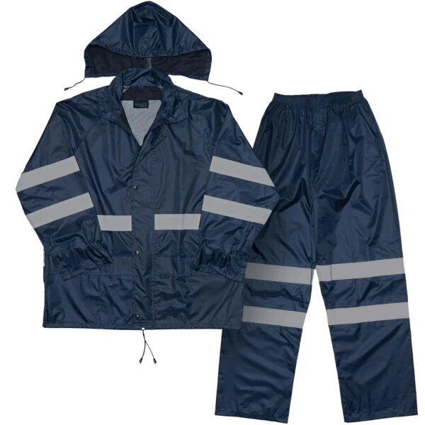 PVC Rubberised Rain Suit Navy with Reflective Tape